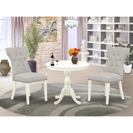 East West Furniture 3 Piece Antique Wood Dining Table Set - Linen White AMGA3-LWH-35